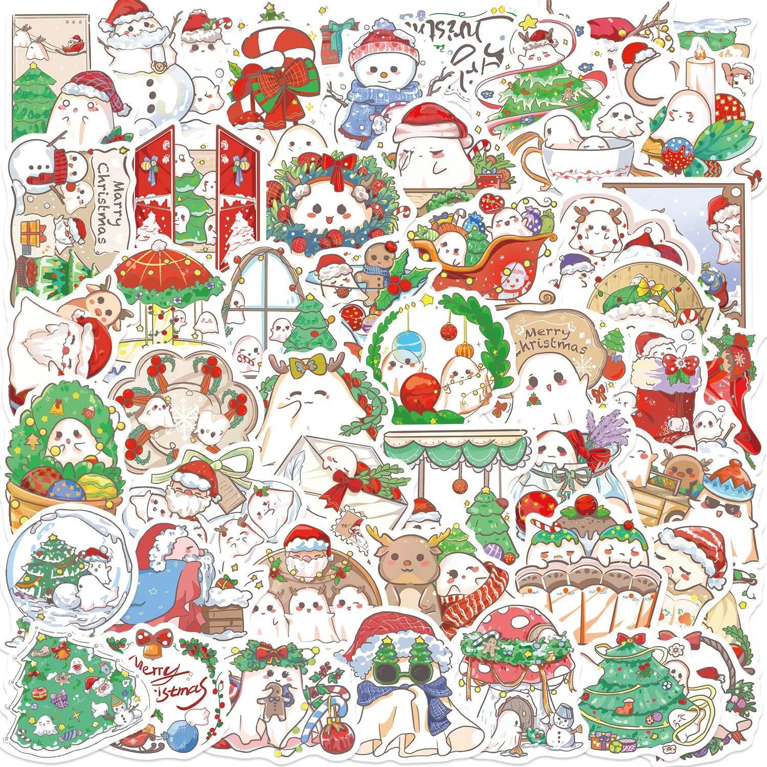 50/100 Stück Cartoon Weihnachts-Geister Graffiti-Aufkleber für Gitarre, Notizbuch, Gepäck, DIY, Wasserfest