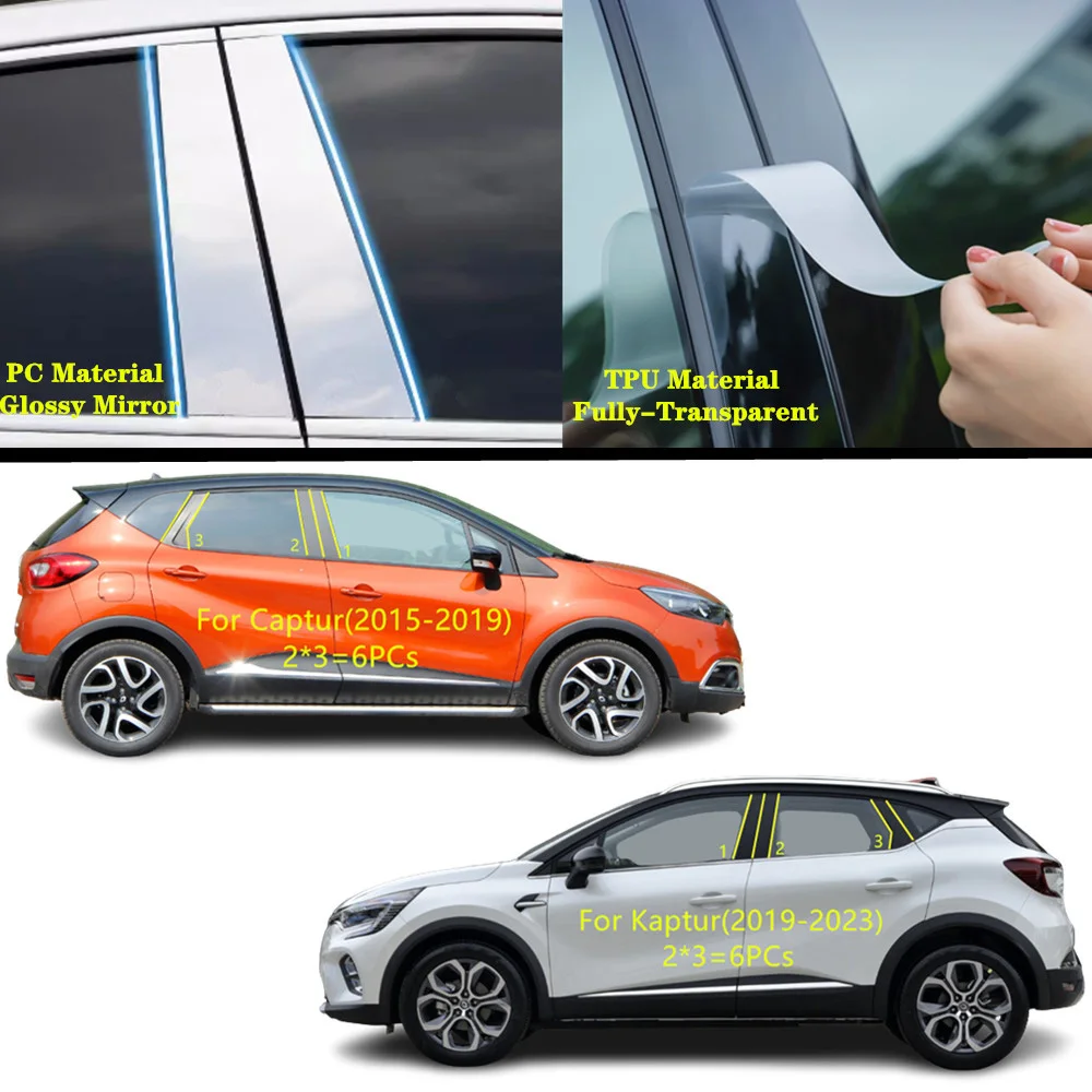 For Renault Captur Kaptur 2015-2019-2023 Car TPU/Glossy Mirror Pillar Post Cover Door Trim Window Molding Sticker Accessories