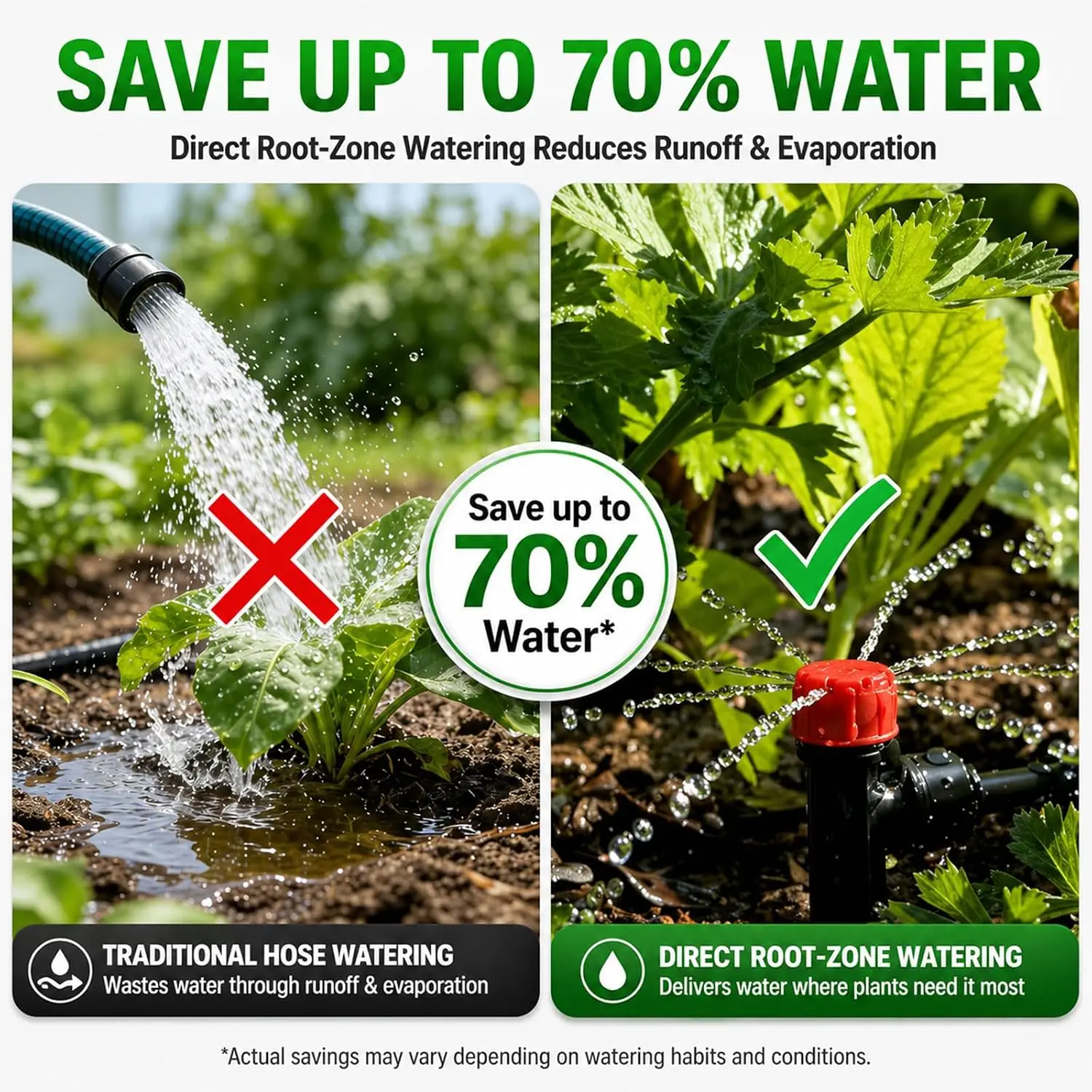 Complete Drip Irrigation System - 300FT, Quick Connect, 3 Modes, Adjustable Emitters for Garden, Raised Bed, Greenhouse