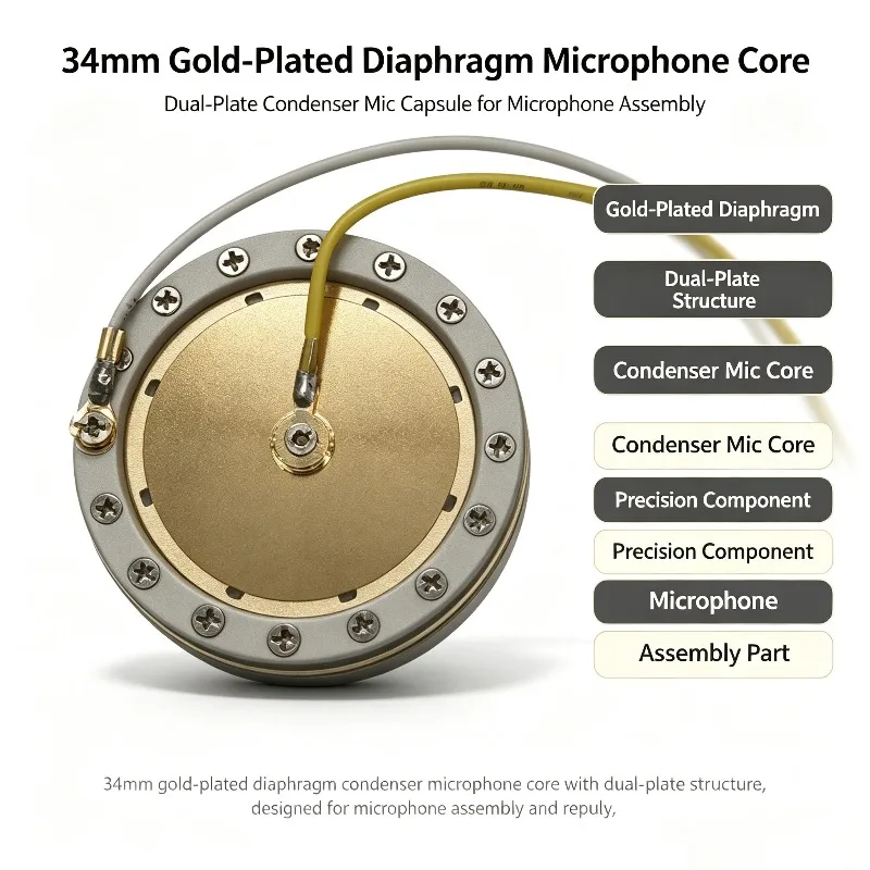 HXL-34A 34mm dual side large golden diaphragm microphone capsule center wire for DIY studio microphone