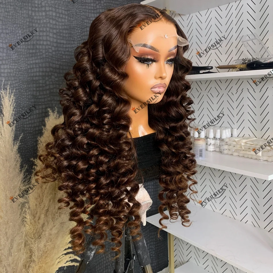 Chocolate Brown Deep Wave Pre Plucked Hairline 360 Lace Frontal Wig Indian Remy Human Hair 13x6 Lace Front Wig for Black Women