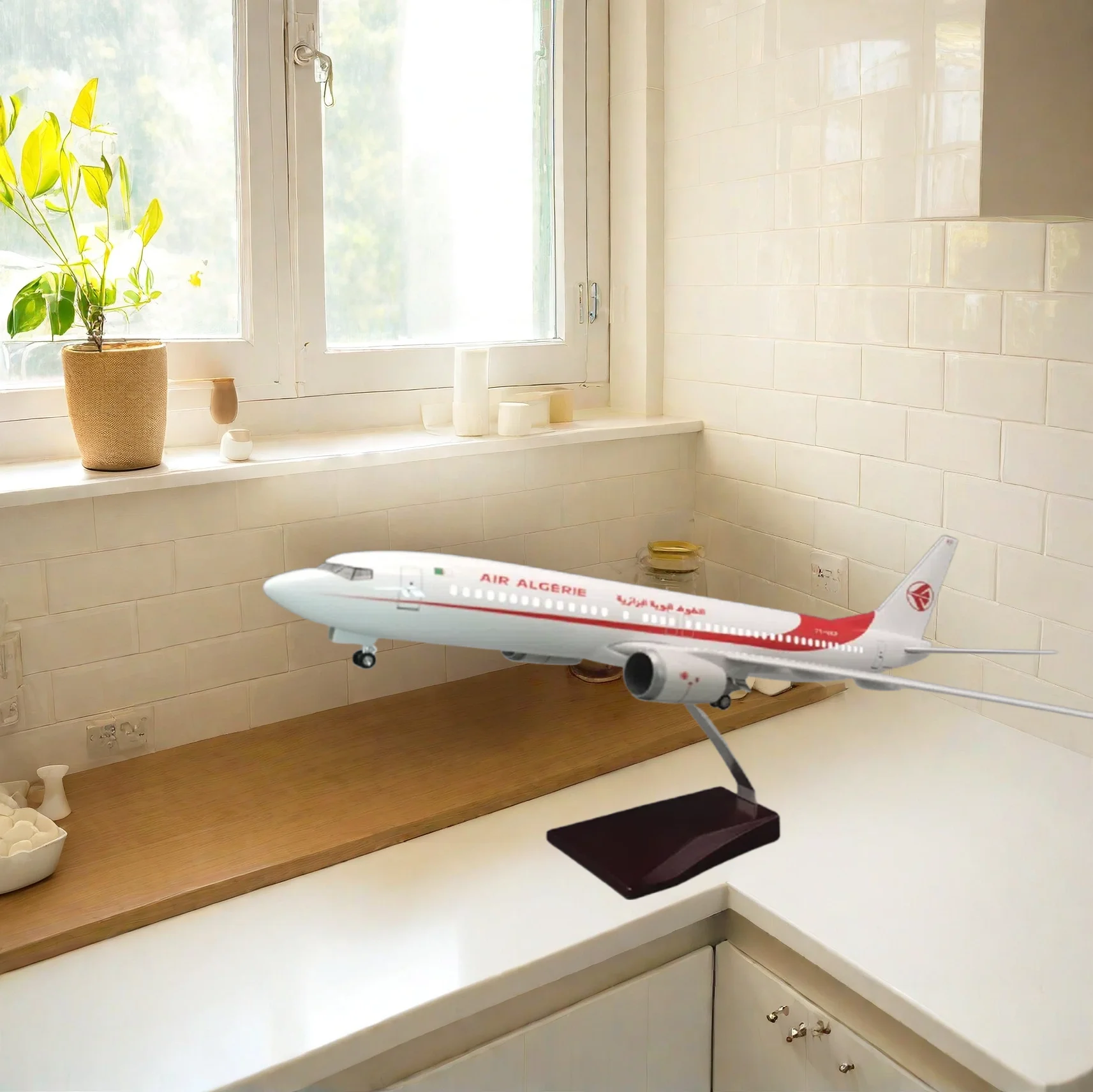 47CM Speelgoed Model Hars 1/85 Schaal B737-800 Algerije Airways Vliegtuig Model Display Stand Luchtvaart Decoratie Ornamenten Collectie