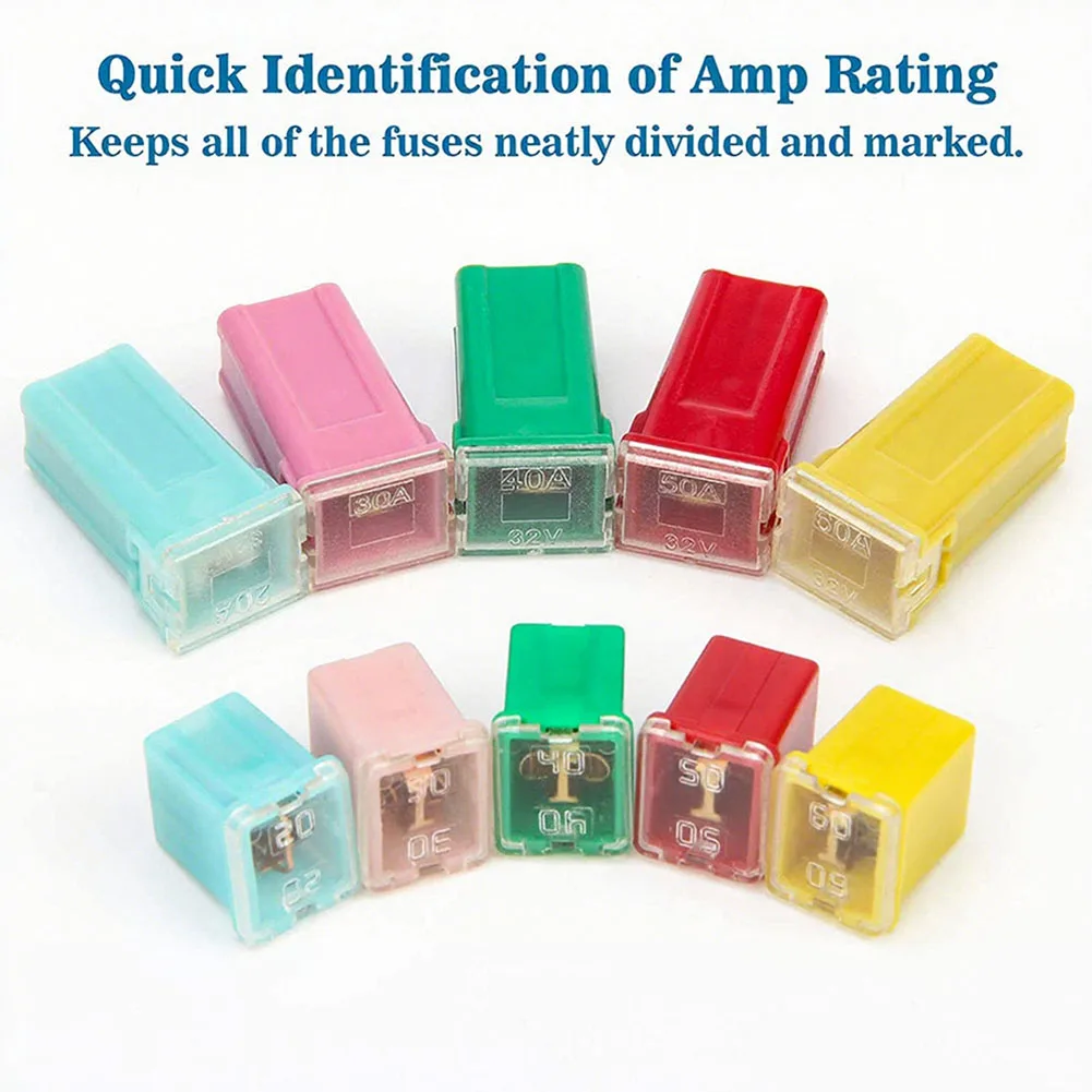 30 قطعة صندوق السيارة على شكل فيوز صغير مجموعة 20A-60A مع موصلات النحاس في الإسكان البلاستيكي المشفر الملون لسيارة شاحنة قارب و RVs