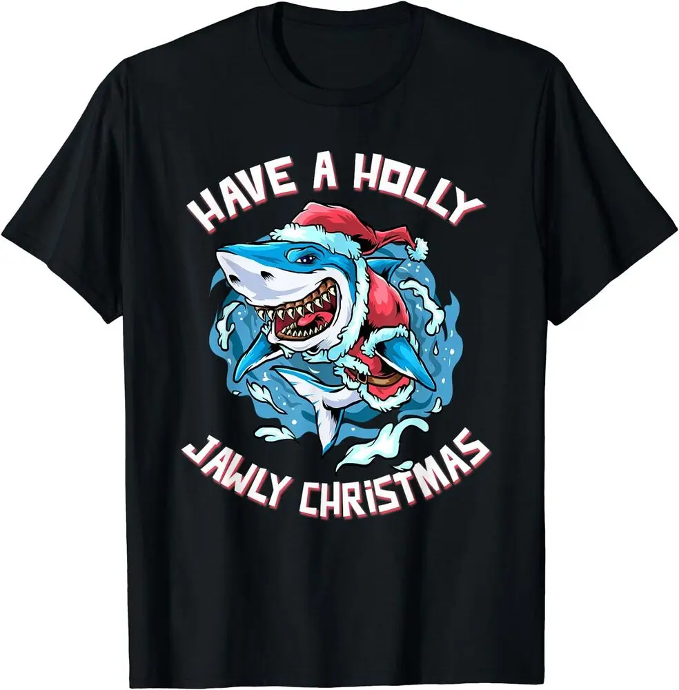 Great White Shark Have A Holly Jawly Christmas Santa T-Shirt Anime Graphic T-shirts For Men Clothing Women Tees Y2K Tops