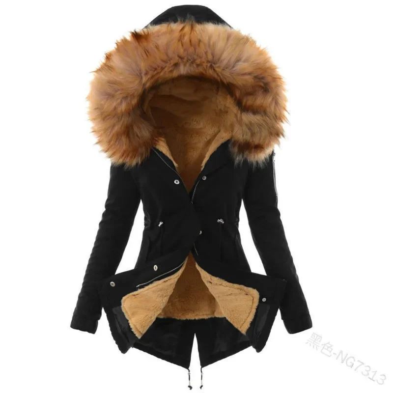 Fashion Women Winter Keep Warm Faux Fur Hooded Coat Casual Long Sleeve Winter Warm Thickening Fur Liner Jacket Outwear