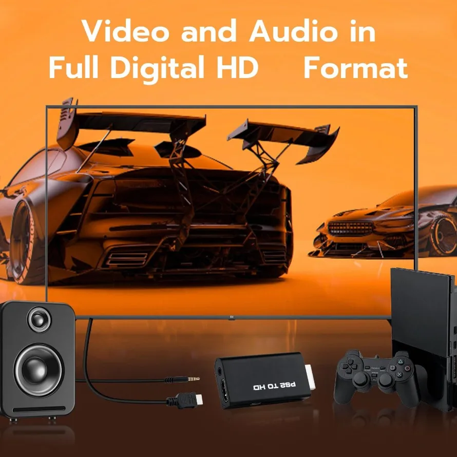 محول PS2 إلى HDMI مع مخرج صوت 3.5 ملم بلاي ستيشن 2 إلى محول متوافق مع HDMI متوافق مع جميع موديلات PS2
