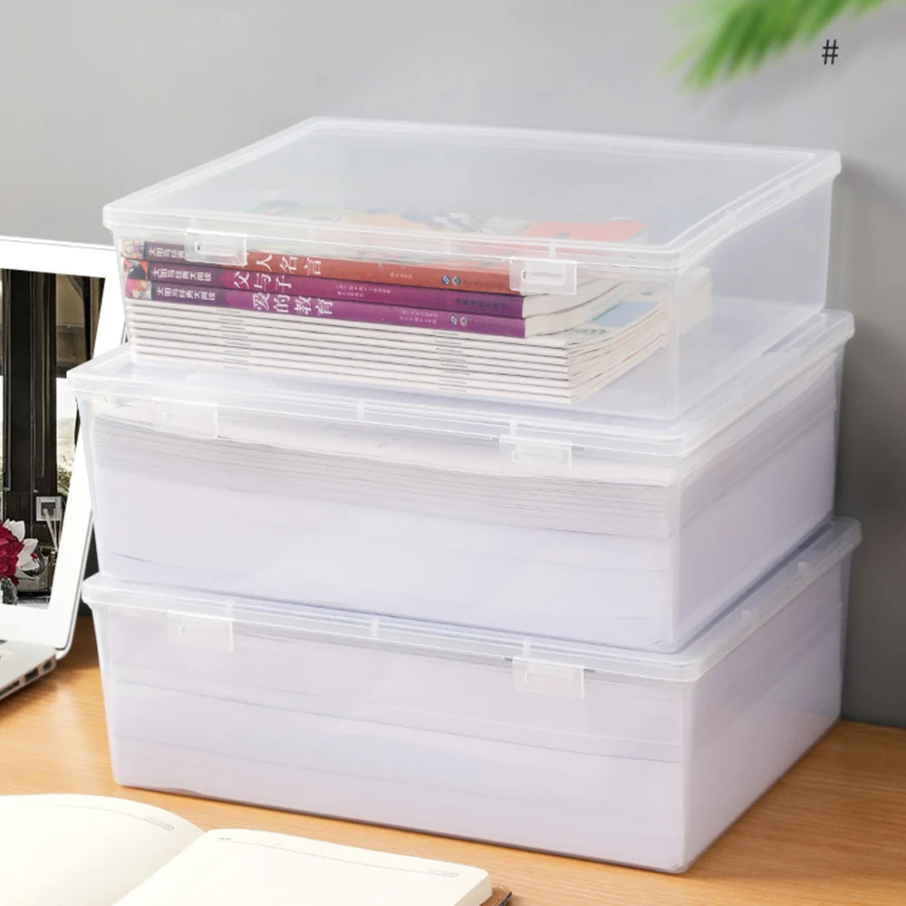 Transparent A4 Document Storage Box Office Supplies Plastic Storage Box A4 Paper Storage Case Desktop Storage Dustproof