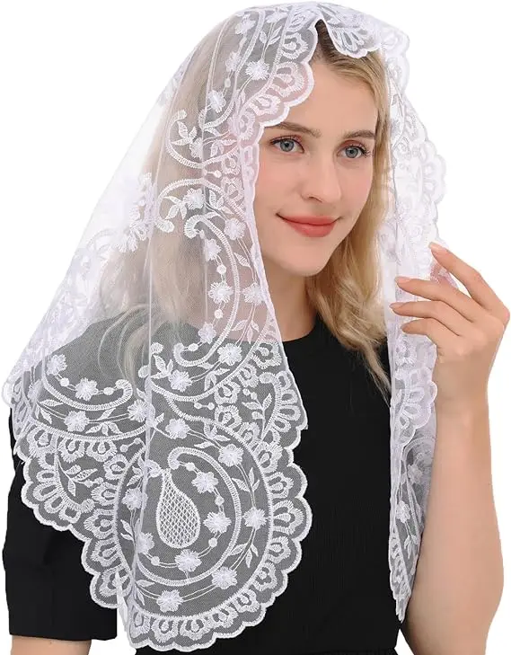 Mantilla di pizzo in stile spagnolo donna che copre la testa velo cattolico velo da chiesa