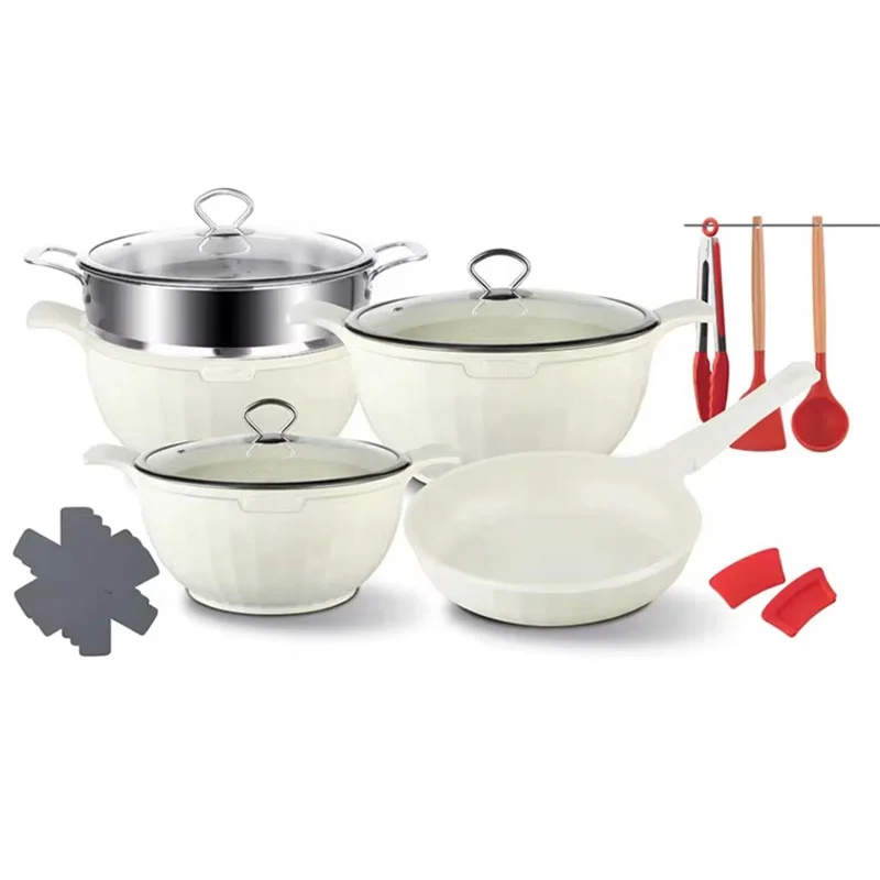 Kitchen Cookware Set High End Grade Induction Compatible 16 Pieces New Pfas Free Ceramic Nonstick Cookware Set