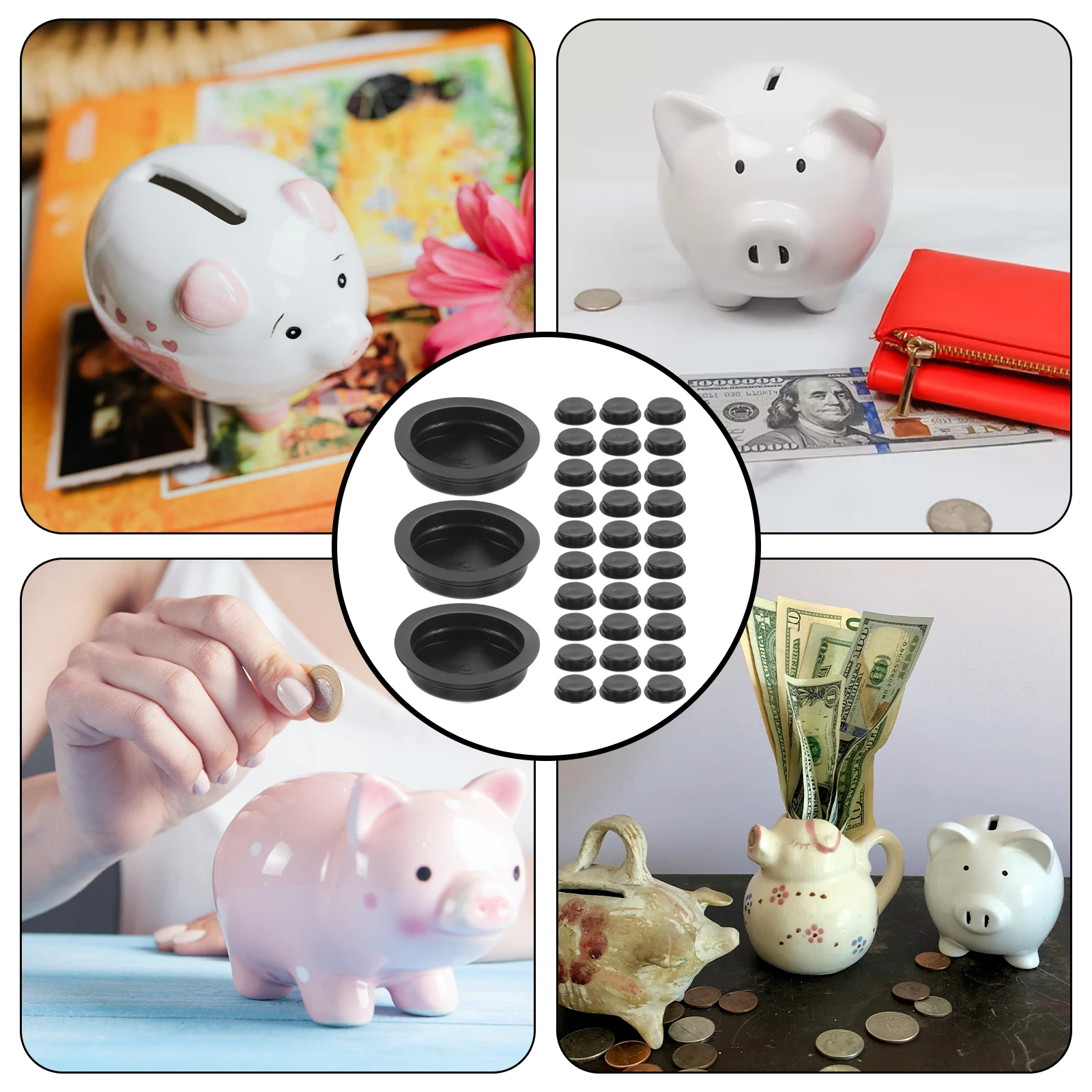 

50 pcs Painted Piggy Bank Bottom Cover Saving Pot Stopper Coin Bank Plugs Rubber Crafts Round Shape Sturdy Useful Safe