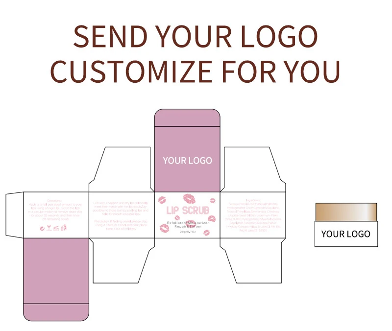 Aangepast logo 20g Lip Scrub Private Label Dierproefvrij Hydraterend Voeden Verzachten Nagelriemen Voedzaam Lipverzorging Make-up Groothandel
