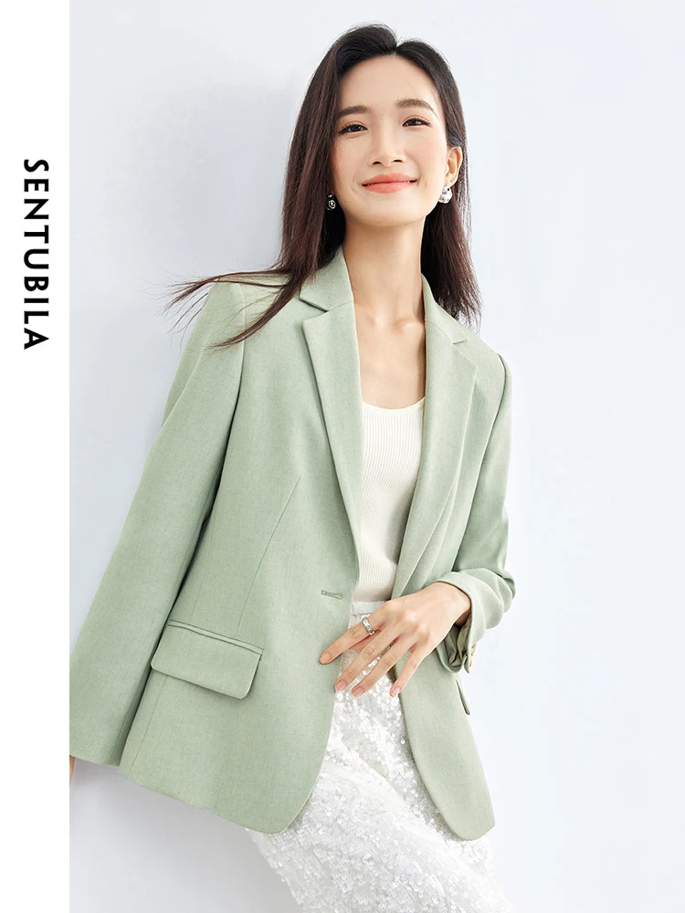 

SENTUBILA Business Commute Linen Blazers for Women 2024 Spring Autumn Office Lady Workwear Suit Jacket Female Clothing 141X52954