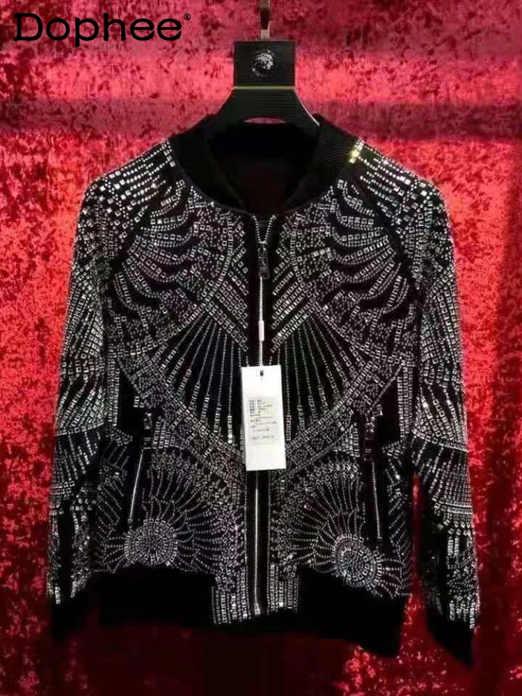 Veste de baseball imprimée pour hommes, blingbling, manteau en diamant, chimFashion, décontracté, personnalité, automne, hiver, nouveau, 2024