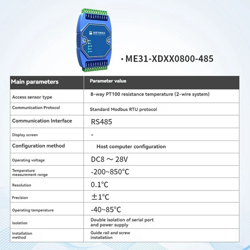 Modulo di acquisizione della temperatura 8 vie Modbus RS485 tipo K ingresso termocoppia Gateway Watchdog DNS Industrial