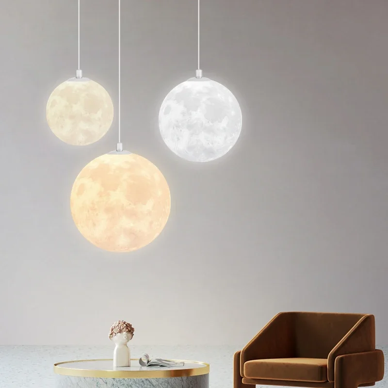 Nordic LED Moon Pendant Chandeliers Lighting for Dining Room Kitchen Restaurant Bar Decor Hanging Bedside Lights Suspension Lamp