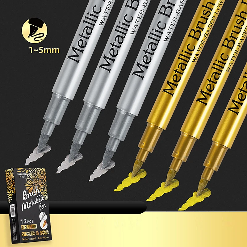 Brush Metallic Marker Pens Set Gold Silver Permanent Art Markers For Artist Illustration Crafts Scrapbooking Fabric