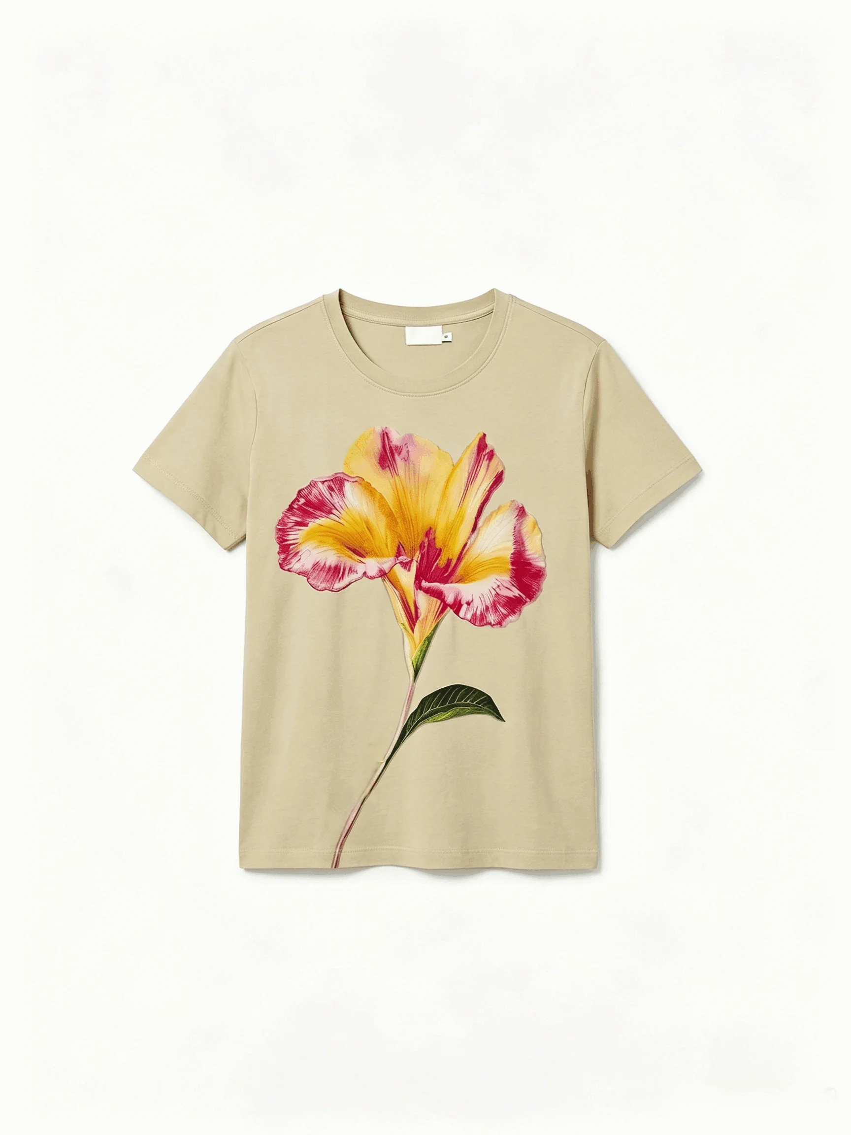 Europäisches, amerikanisches, spanisches Original-T-Shirt für Damen, kurzärmelig, Rundhalsausschnitt, schmale Passform, Lilien-Print, Stickerei, neues Oberteil – Detail 1