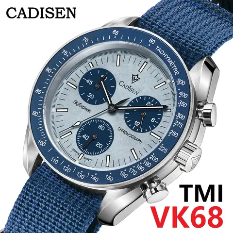 CADISEN New Men's Watches Luxury Quartz Wrist Watch For Men Sapphire AR Coated Crystal Canvas VK68 Speed Chronograph Automatic