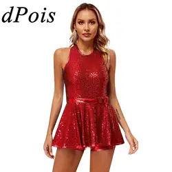 Disfraces de baile de Jazz para mujer, body brillante, ropa de baile, Unitard sin mangas, lentejuelas, Ballet, gimnasia, vestido de leotardo, ropa de hip hop