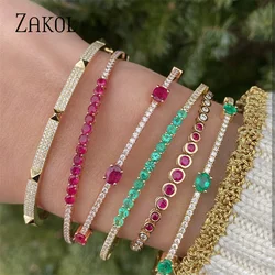 ZAKOL Fashion Green Zircon Cuff Bangles Bracelet for Women Oval Cubic Zirconia Gold Color Bracelets Christmas Party Jewelry