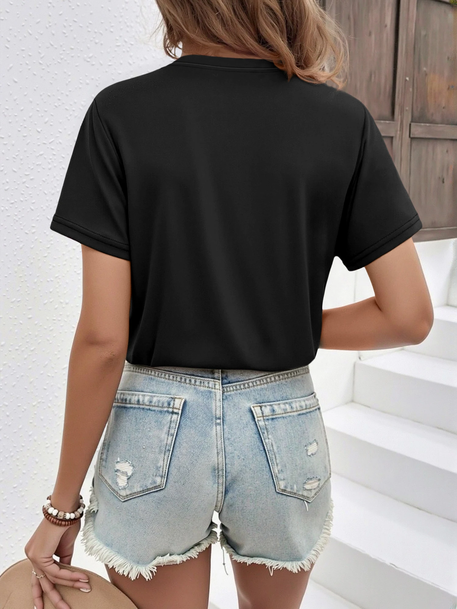 Damen-T-Shirt mit weichem V-Ausschnitt und kurzen Ärmeln, atmungsaktiv, dehnbar, Basic-Shirt, lässige Sommergarderobe, unverzichtbare Bluse – Detail 17