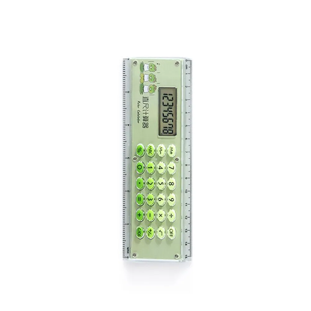 New 8 Digit Straight Ruler With Calculator Ultra-thin Mini Students Measuring Ruler Cartoon 15cm Stationery Drawing Tool Office
