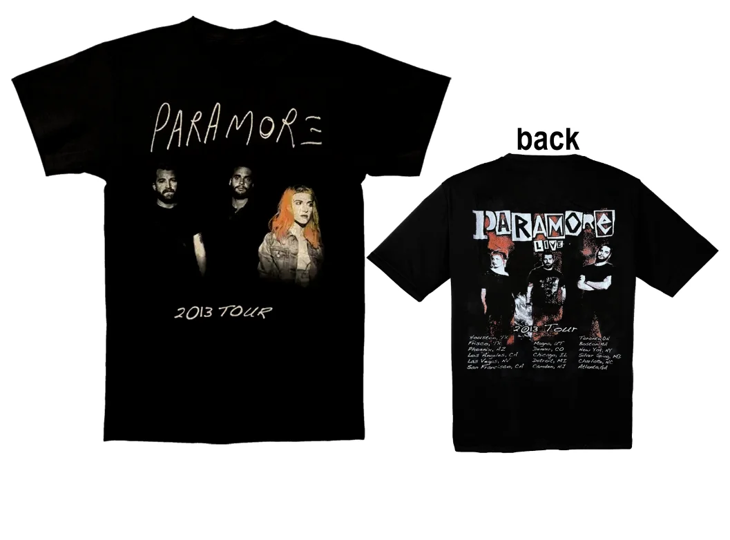 Paramore-T-shirt noir double face, groupe de métal, tour 2013