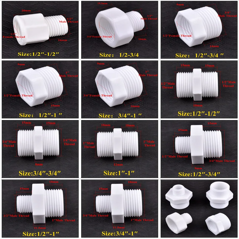

1~20pcs 1/2" 3/4" 1" Male/Female Thread Bushing Connector Equal/Reducer Nipple Joint Aquarium Tank Garden Water Pipe Connector
