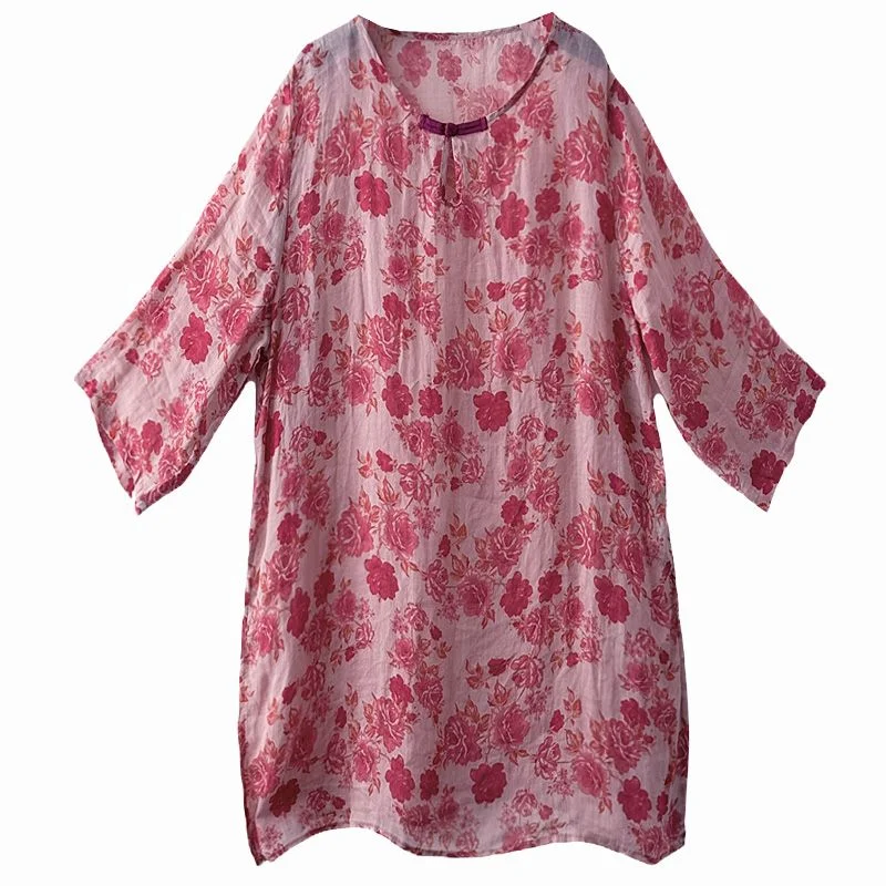 Sommeroberteil für Damen aus Baumwolle und Leinen, neuer Aufdruck, leicht und locker, lässig, vielseitig, mittellanges Hemdoberteil