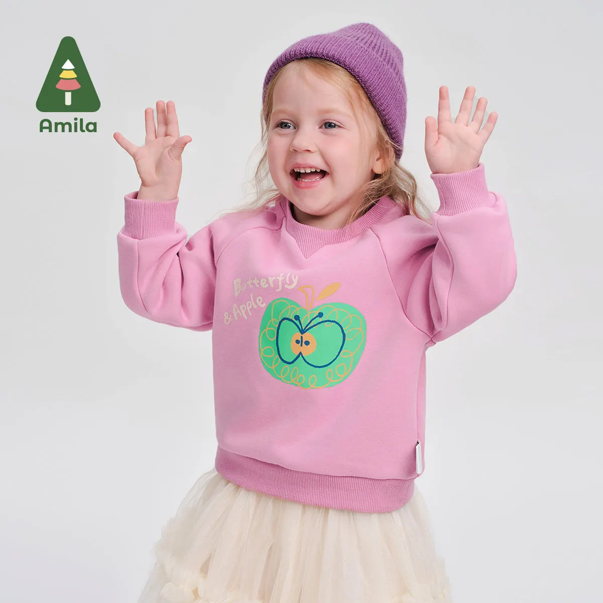 Amila Baby Sweater 2024 Winter New High Quality Contrast Color Cartoon Plus Velvet Warm Soft Skin-Friendly Children‘s Pullover