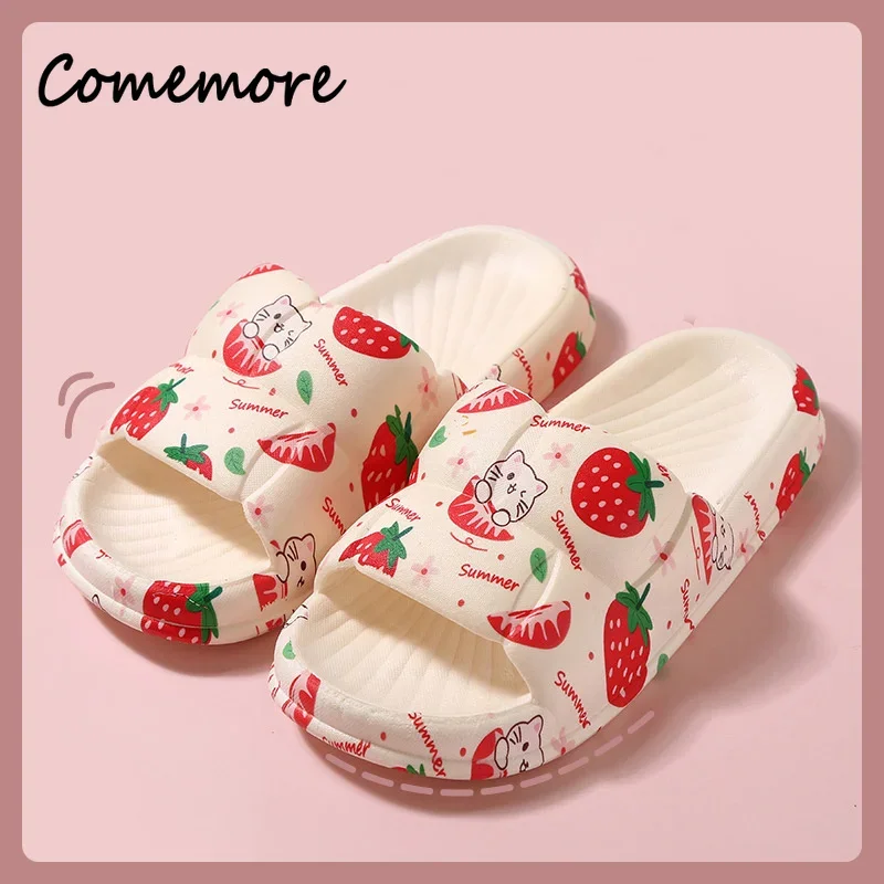 

Comemore Women's Slippers Home Flip Flops 2024 Summer Slipper Flat EVA Sandals Platform Women Cartoon Sweet Strawberry Rabbit 40