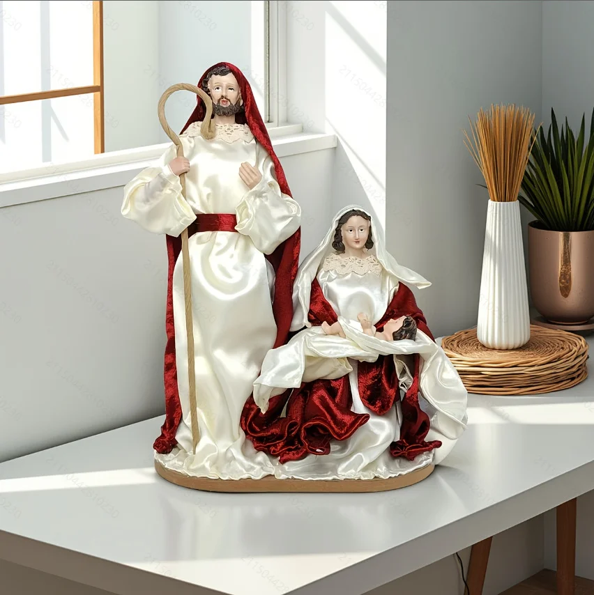 Holy Family Statue Hand Painted Resin Nativity Scene Ornament Christmas Home Chapel Decoration Religious Souvenir Gift