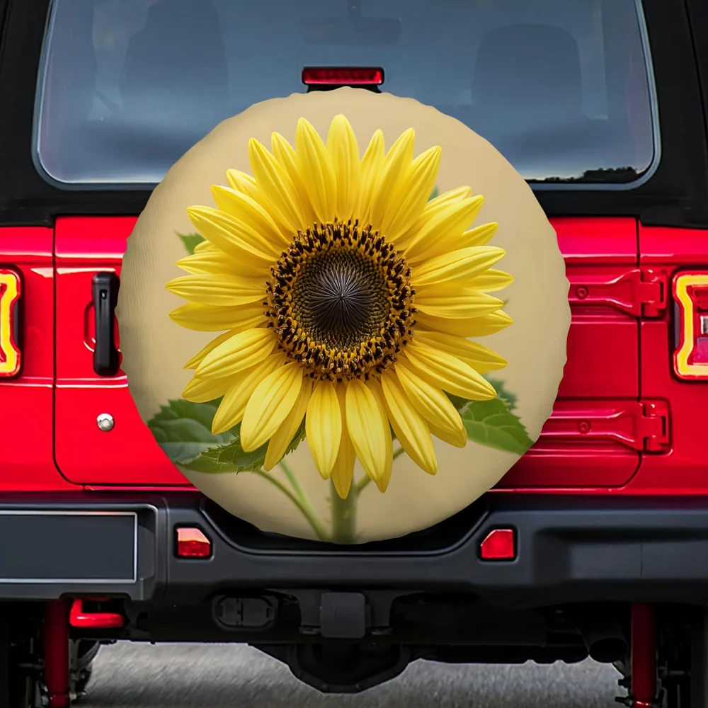 1pc 2D Flat Printing High-Quality Tire Cover, Vintage Sunflower Design, 100% Polyester Material (No Electric Components), Ideal