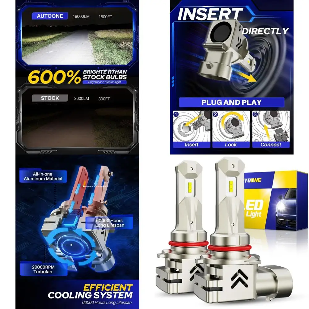 

Модернизированные светодиодные лампы 9005/HB3, ультраяркость 600%, холодный белый, 6500K, замена галогенного размера 1:1, 60000 часов, длительный сервис L