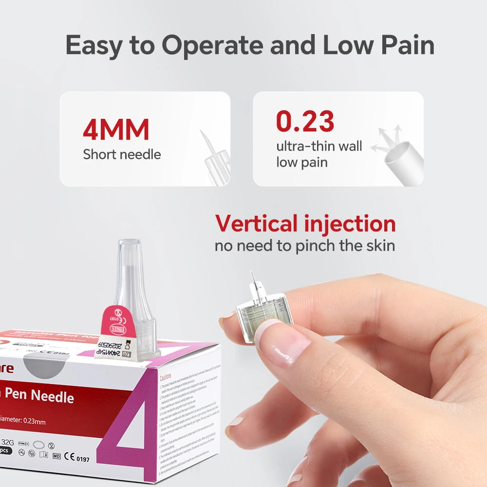 100pcs/box Insulin Pen Needle, Sinocare 32G 4MM Painless Needle Blood Glucose Accessories for Diabetic,Eyelid Tool Tattoo Needle image 4