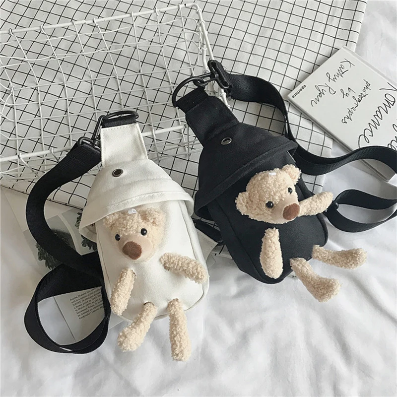 Korean Bear Crossbody Bags Fashion Canvas Chest Bag Outdoor Travel Key Phone Storage Bags Cute Doll Shoulder Bags Girl Backpack - view 6