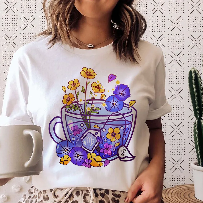 Baumwolle 100% Berry Kaffee Cartoon Print Kurzarm T-shirt Damen T-shirt Top Sommer Mode Frauen Kleidung Ästhetische Kleidung