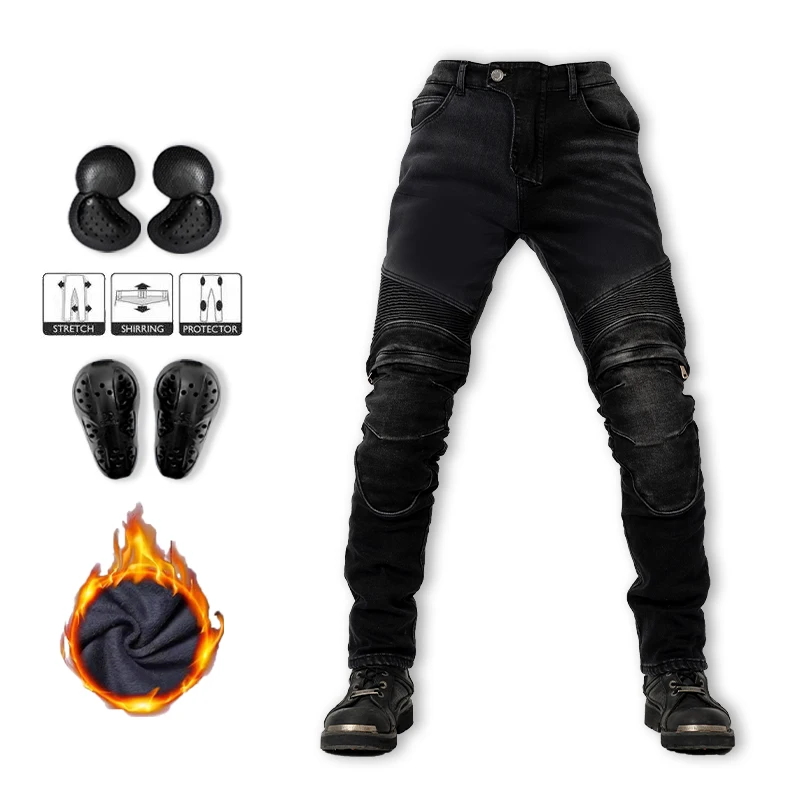 

New Winter Motorcycle Kevlar Black Jeans Motorbike elasticity Ride Trousers Motocross Men Equipemt Winter warm Riding Pants
