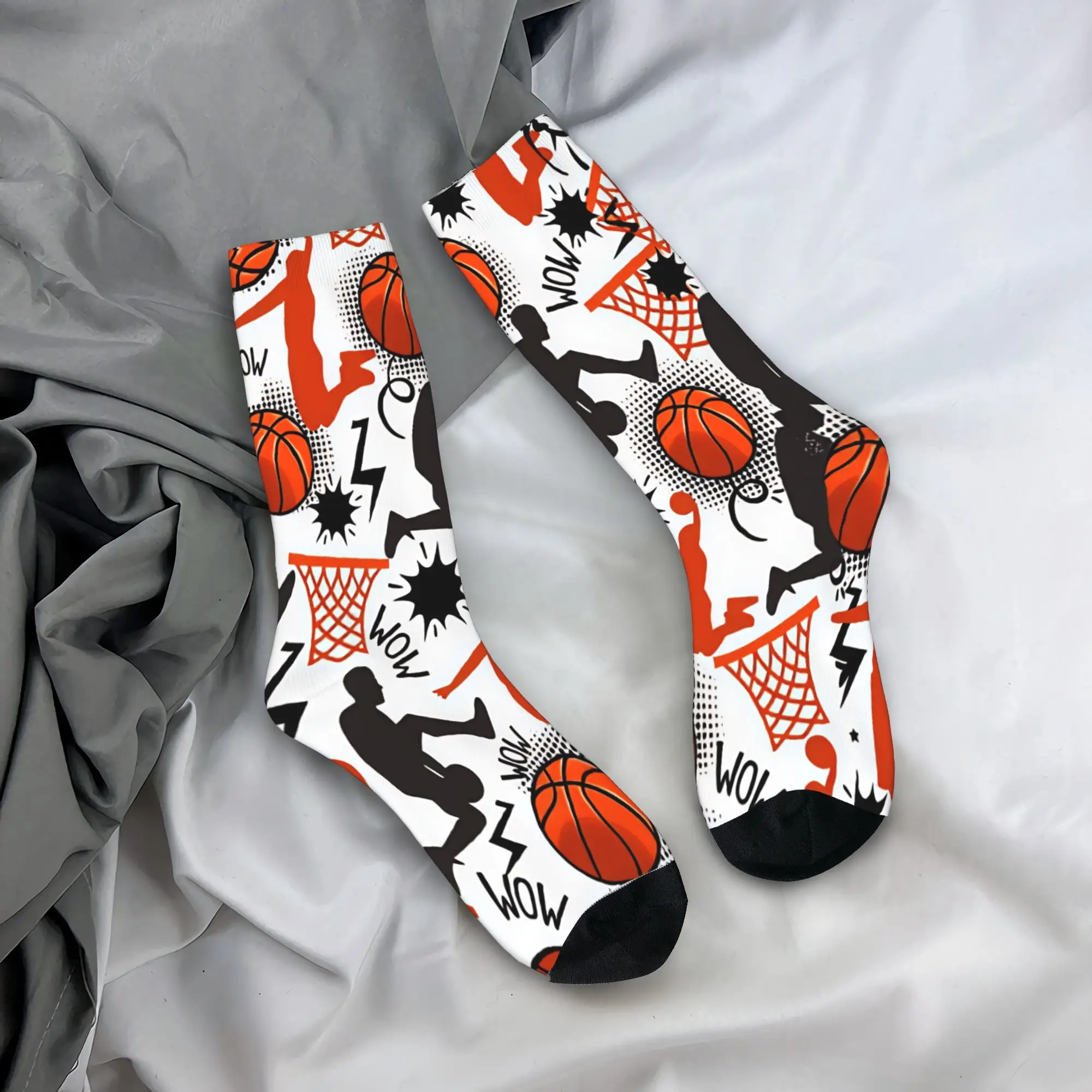 Basketball Player Silhouette Comic Style Seamless Socks Winter  Stockings Korean Couple Medium Soft Socks Anti Slip Socks