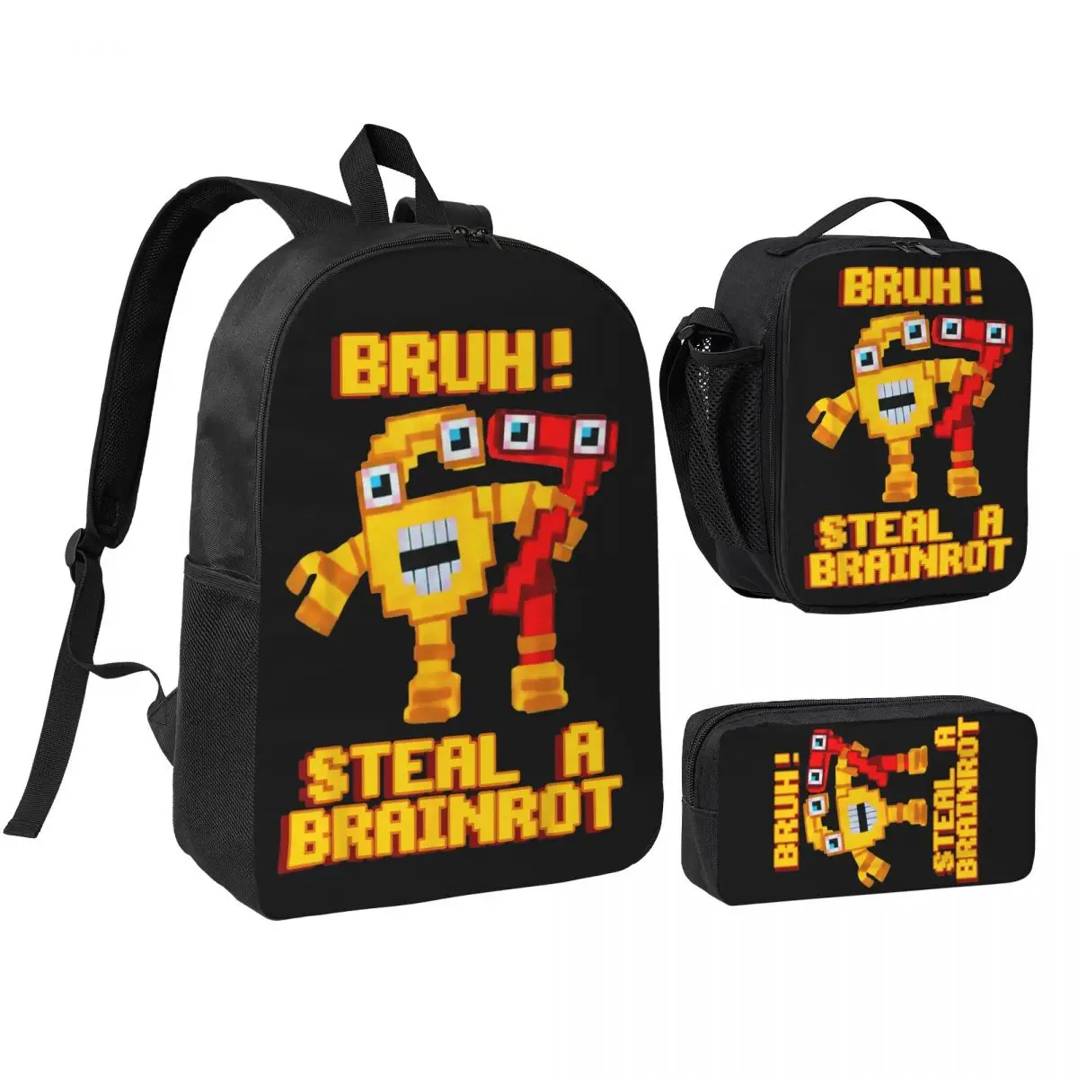 3pecs/set 67 Six Seven 6-7 Funny Steal Brainrot Gaming Meme Backpack for Teenage Shoulder Bag Lunch bag Pencil Case