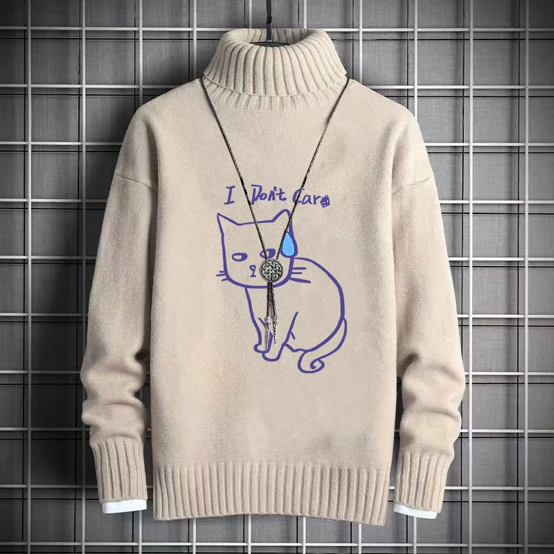 

Ins Winter Thiened Fce High Collar Men's Knitted Sweater Sli Slim Fit Casual Nylon Polyester Blend Thiened irt