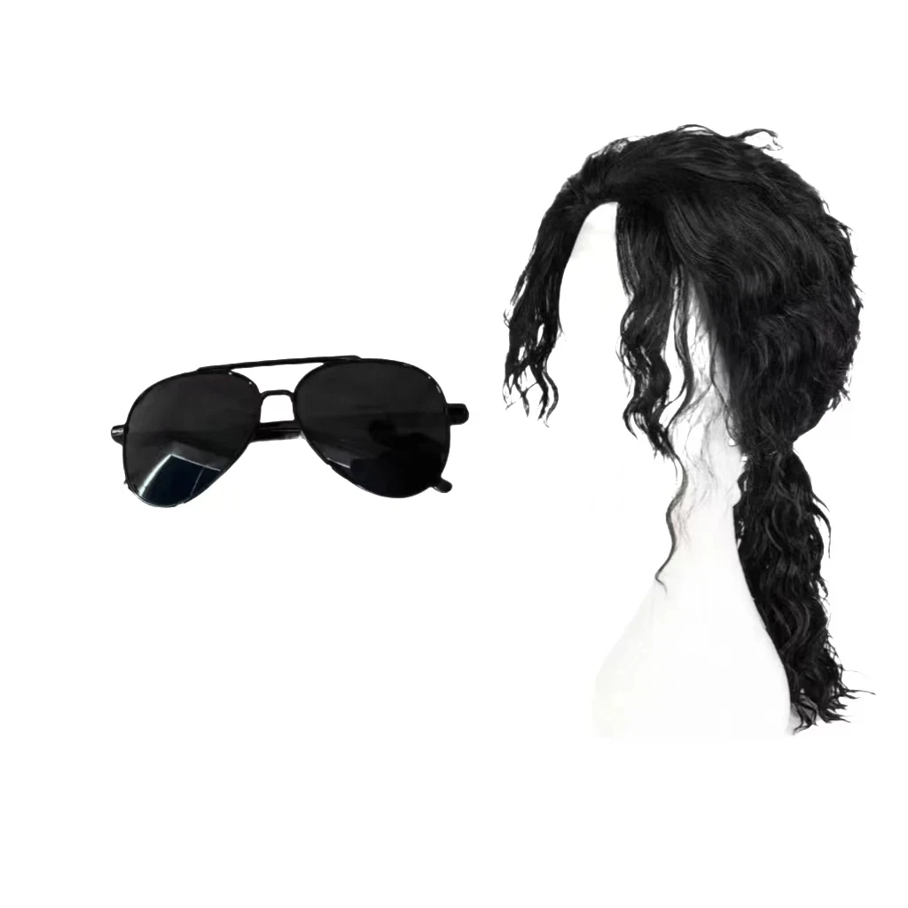 Anime Michael Jackson Cosplay Michael Cosplay Black Wig Michael Role Play Medium Long Curly Black Hair Wig Halloween Cos Wigs