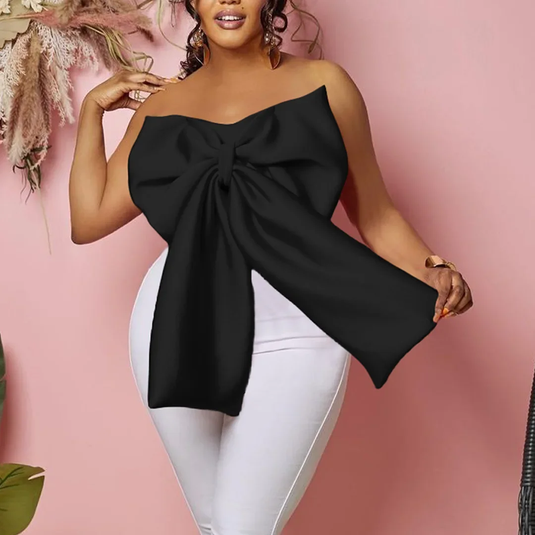 

Women's Clothing Solid-color Sexy Bow-wrapped Off-the-shoulder Versatile Short Top with Zipper Vest Y2k Plus Size 9XL 8XL 7XL