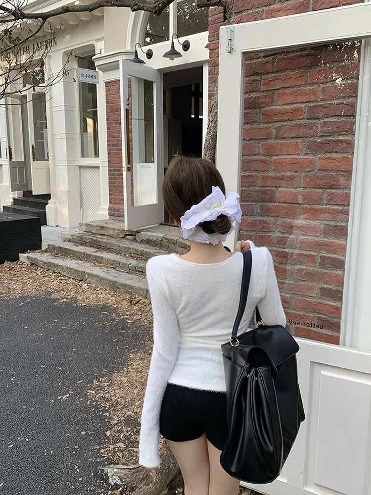 Plu gestricktes langes Sve V-Ne Twist Hollow Out Top Damen Slim Fit Trendy Sle Herbst Winter Neuankömmling Spicy Girl