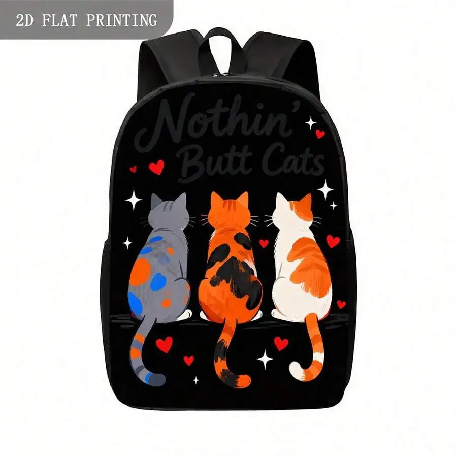 Three Cat Print Backpack With Heart Glitter Design Lightweight Large Capacity College Backpack For Adults view 4