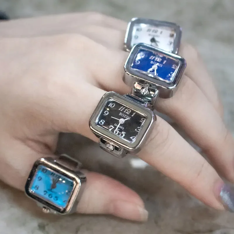 Vintage Ring Clock Punk Elastic Stretchy Quartz Watches Rings for Women Man Finger Hour Hip-hop Couple Fashion Pocket Jewelry