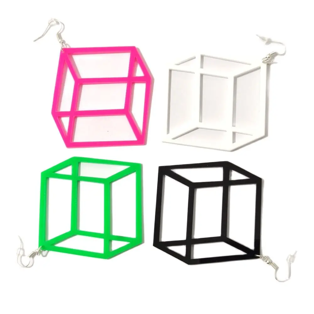 KUGUYS Square Cube Drop Dangle Earrings for Women Geometric White Pink Green Black Acrylic Hyperbole Neon Trendy Jewelry