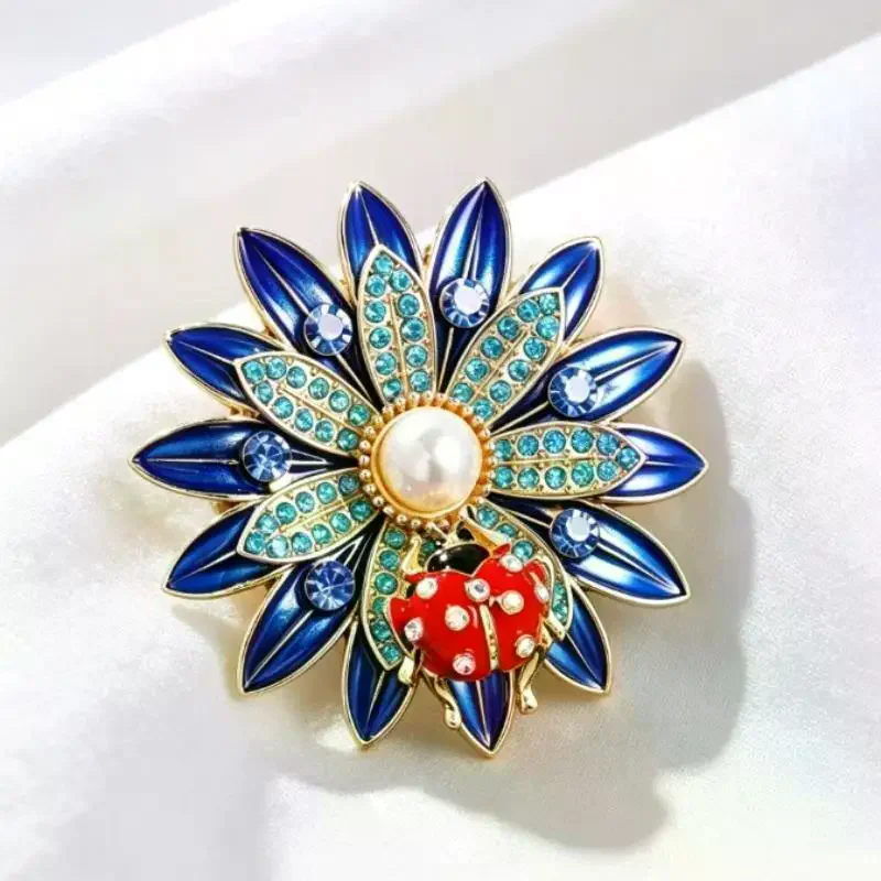 Crystal Sunflower Brooches For Women Unisex Lovely Ladybug And Flower Office Party Brooch Pin Gifts