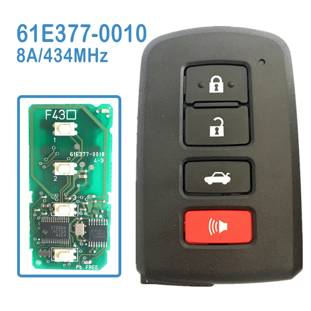 

61E377-0100 Auto Smart Remote 434MHz 8A Chip 0020C BA4EK 3+1 Buttons Replace Car Key Fob For Toyota