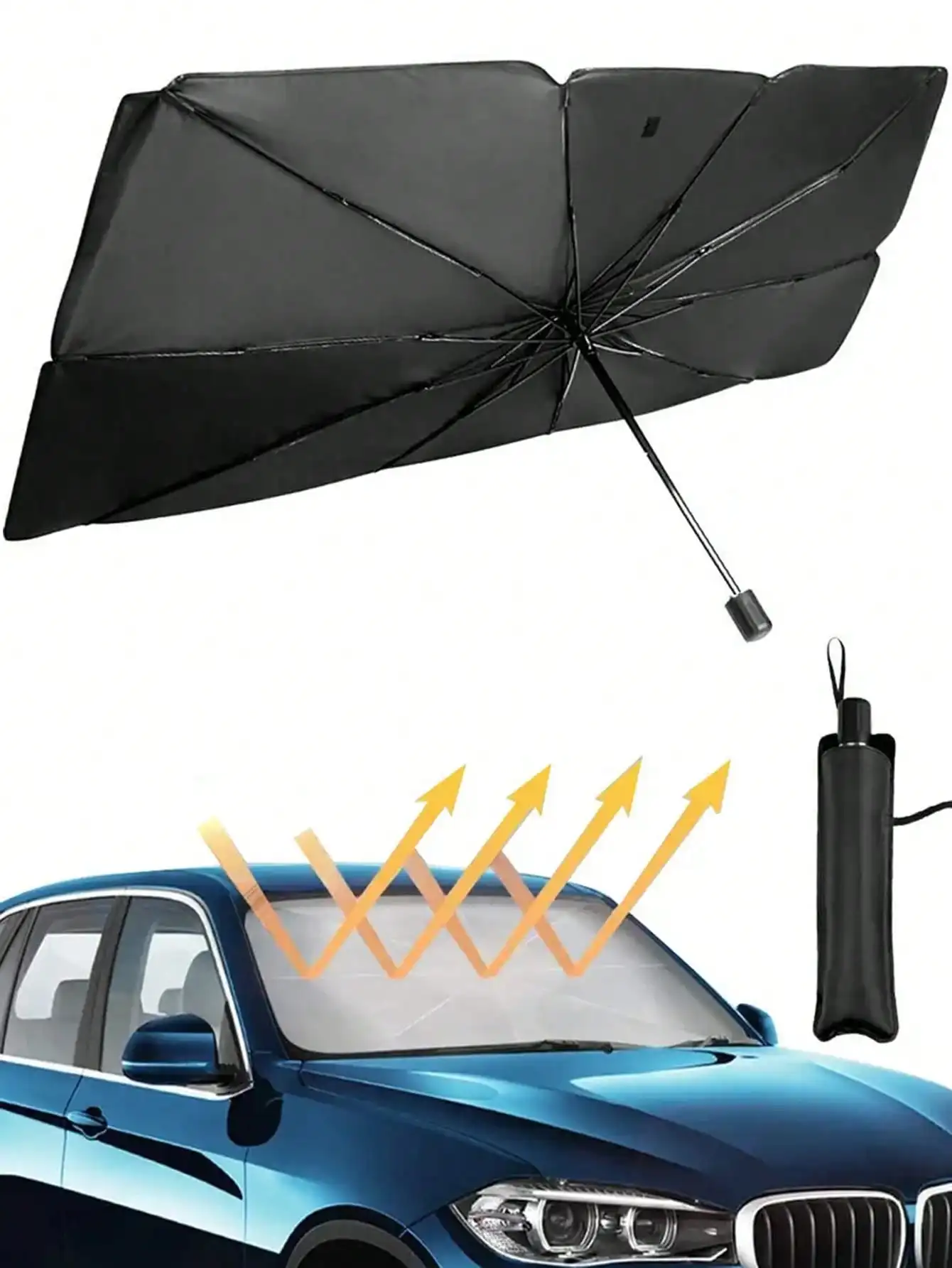1PC Foldable Car Sun Shade Umbrella, UV Shield Front Screen Thermal Protection, Easy Install & Storage